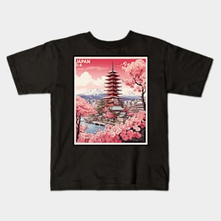 Japan Mt. Fuji Cherry Blossom Vintage Tourism Travel Poster Kids T-Shirt